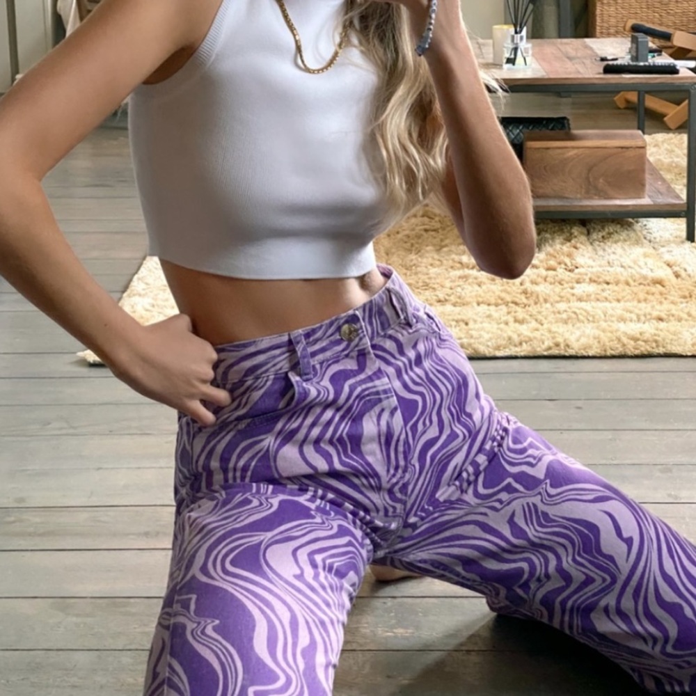🆕 NWT Zara Printed Purple Swirl Jeans